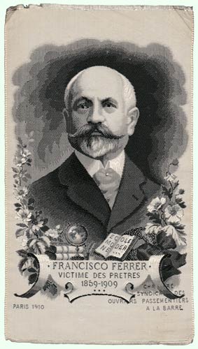 portrait de Francisco Ferrer sur soie
