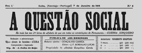 journal " A Questão Social" n2 de 1916