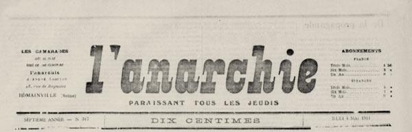 journal l'anarchie publié en 1911 à Romainville