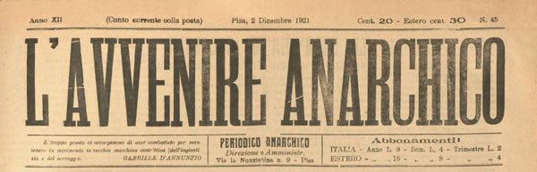 journal L'Avvenire Anarchico n45 de 1921