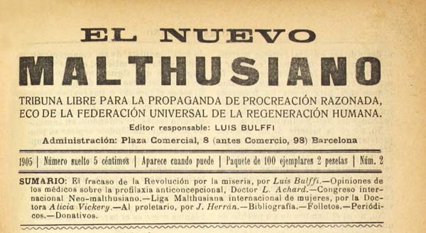 journal "El Nueva Malthusiano n2- 1905