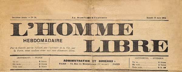 journal "L'Homme Libre " de 1904