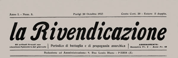 journal La Rivendicazione n8 1923