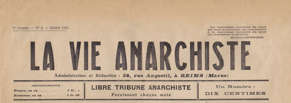journal "Le Vie Anarchiste" n2 de Juillet 1911