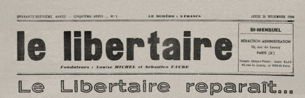 journal "Le Libertaire" n1 de 1944