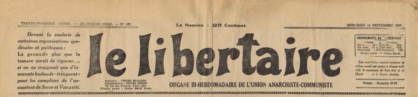 journal "Le Libertaire" de septembre 1927