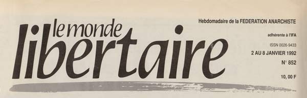 journal "Le Monde libertaire" de janvier 1992