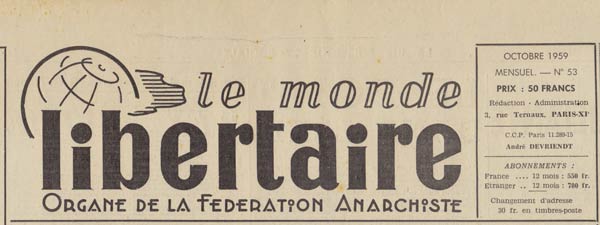 journal "Le Monde Libertaire" d'octobre 1959