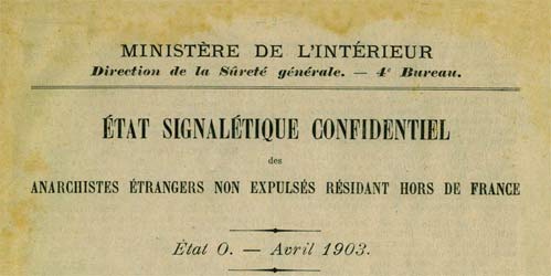 Etat signalétique des anarchistes etrangers en 1903