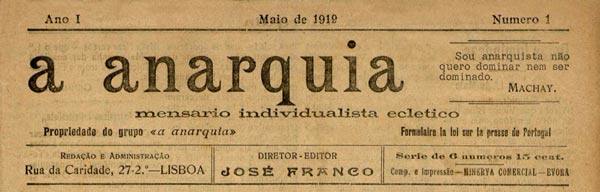 journal a anarquia n1 mai 1919 à Lisbonne