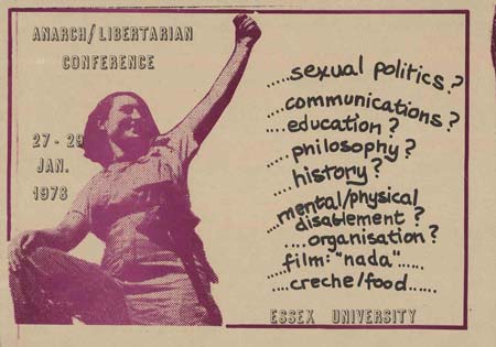 affiche conférence anarchiste Essex university 1978