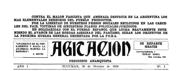 journal "Agitacion" n1 à Tucuman en 1936