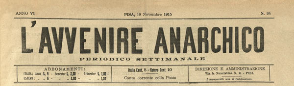 journal L'Avvenire Anarchico n34 de 1915