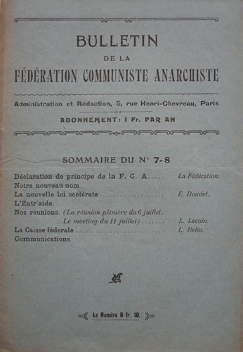 journal "Bulletin de la Fédération communiste anarchiste " 