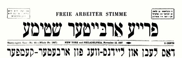 journal "Freie Arbeier Stimme " n46 du 12 novembre 1937