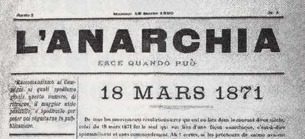 journal "L'Anarchia" n1 du 18 mars 1890