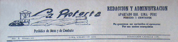 journal "La Protesta" de Lima, n101 de 1922