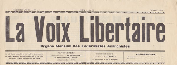 Journal " La voix libertaire" n°6 d'octobre 1928