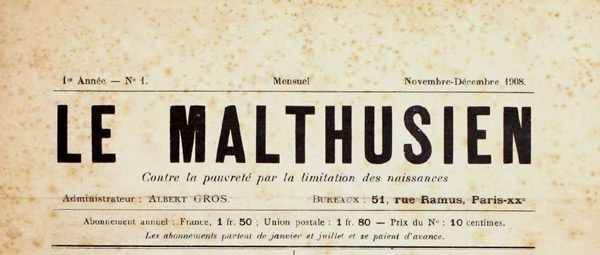 journal "Le Malthusien" n1 de novembre d&eacute;cembre 1908