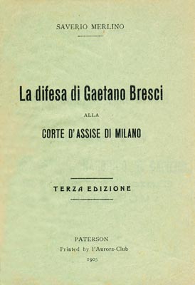 brochure, la Défense de Gaetano Bresci par Merlino