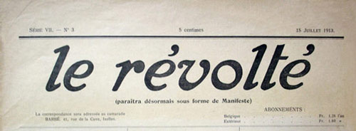 journal belge Le Révolté n3 de 1913